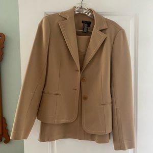 BCBG tan suit with white trim